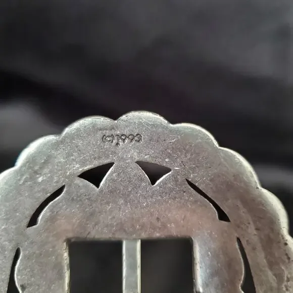 Vintage BRIGHTON 1993 Women's Black Leather Belt Silver Concho Sunflower 37" - Picture 7 of 9